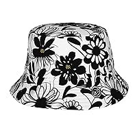 Black and White Sunflowers Print Packable Travel Sun Caps Teens Women Men Outdoor Fisherman Beach Print Bucket Hats Unisex