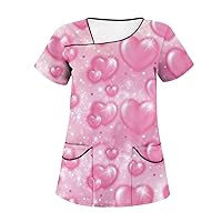 Valentines Day Shirts Women Short Sleeve with Pockets Shirts Tops Love Valentine Blouses for Women Fashion 2024 TD20