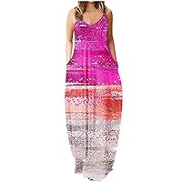 Sundresses for Women-Womens Summer Dresses Loose Fit Casual Cute Floral Maxi Dress Sleeveless Beach Party Long Dress