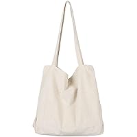 Etercycle Women Corduroy Tote Bag, Casual Handbags Big Capacity Shopping Shoulder Bag with Pocket (Cream)