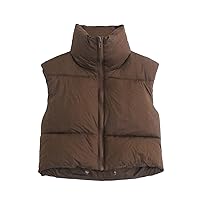 tuduoms Women's Winter Crop Puffy Vest Quilted Puffer Outerwear Vests Teen Girls Cute Lightweight Puffer Padded Coat Gilet