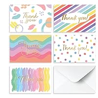 Rileys Thank You Cards with Matching Envelopes | 50-Count, Gold Foil - Blank Note Cards, Thank You Notes, Blank Cards with Envelopes, Wedding, Gift Cards, Graduation, Baby Shower, Funeral (Rainbow)
