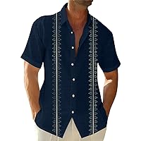 Hawaiian Shirt for Men Standing Collar Short Sleeve Button Down Dress Shirts Beach Loose Casual Summer Shirt