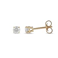 IGI Certified 10k Gold 0.10ct to 2ct Round Diamond Solitaire Stud Earrings for Women by DZON (H-I, SI)