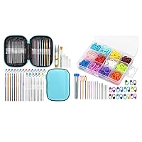 IMZAY 54 Pcs Crochet Needles Set and 180Pcs Stitch Markers, Crochet Hooks Kit with Storage Case, Ergonomic Knitting Needles Blunt Needles DIY Hand Knitting Craft Art Tools for Beginners(Blue)