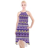 CowCow Womens Casual Dress Aztec Print Floral Flowers Summer Comfy High Low Halter Chiffon Dress