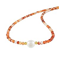 Vatslacreations Natural Carnelian Necklace: 3mm Beads Strand - Healing Crystal with White Pearl Gemstone Jewelry - Gift for a Loved One