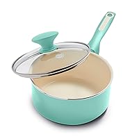 GreenPan Rio Healthy Ceramic Nonstick 2QT Saucepan with Lid, PFAS-Free, Dishwasher Safe, Turquoise