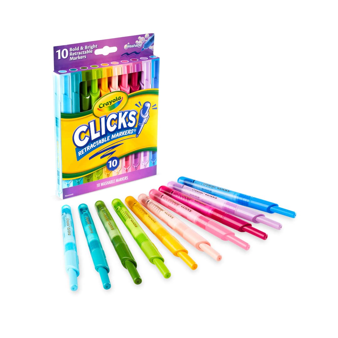 Crayola Washable Markers with Retractable Tips, Clicks, School Supplies, 10 Count, Gifts for Kids