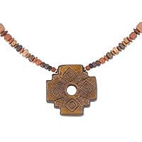 NOVICA Artisan Handmade Ceramic Beaded Pendant Necklace Chakana Cross from Peru 'Sun Chakana'