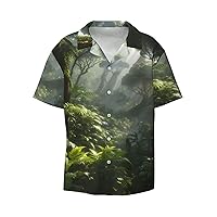 Trees, Rain Forests Men's Summer Short-Sleeved Shirts, Casual Shirts, Loose Fit with Pockets