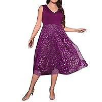 Women's Mesh Sequins Hi Low Cocktail Party Dress Swing Prom Evening Gowns Dress Womens Small