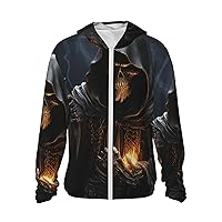 Grim-Reaper Print Sun Protection Hoodie Jacket Full Zip Long Sleeve Sun Shirt With Pockets For Outdoor