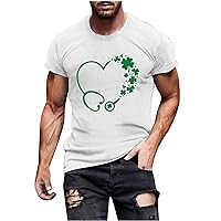 Men's Heart Shamrock T Shirt St Patricks Day Holiday Tee Crew Neck Short Sleeve Sports Tops Summer Casual T-Shirt