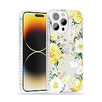 for iPhone 15 Pro Max Case with Yellow Viola Cornuta Floral Design, Cute Clear Flower Phone Bumper for Women Girls, Stylish Slim Cover with Gold Accents [10FT MIL-Grade Drop Protection]