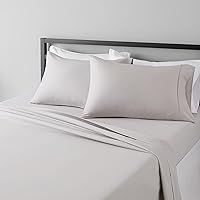 Amazon Basics Lightweight Super Soft Easy Care Microfiber 4-Piece Bed Sheet Set with 14-Inch Deep Pockets, King, Light Gray, Solid