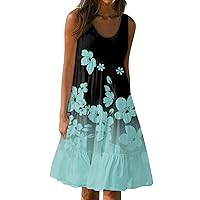 Women's Summer Dresses Sleeveless Plus Size Midi Dresses Loose Floral Casual Dresses Knee Length Flowy Sundress