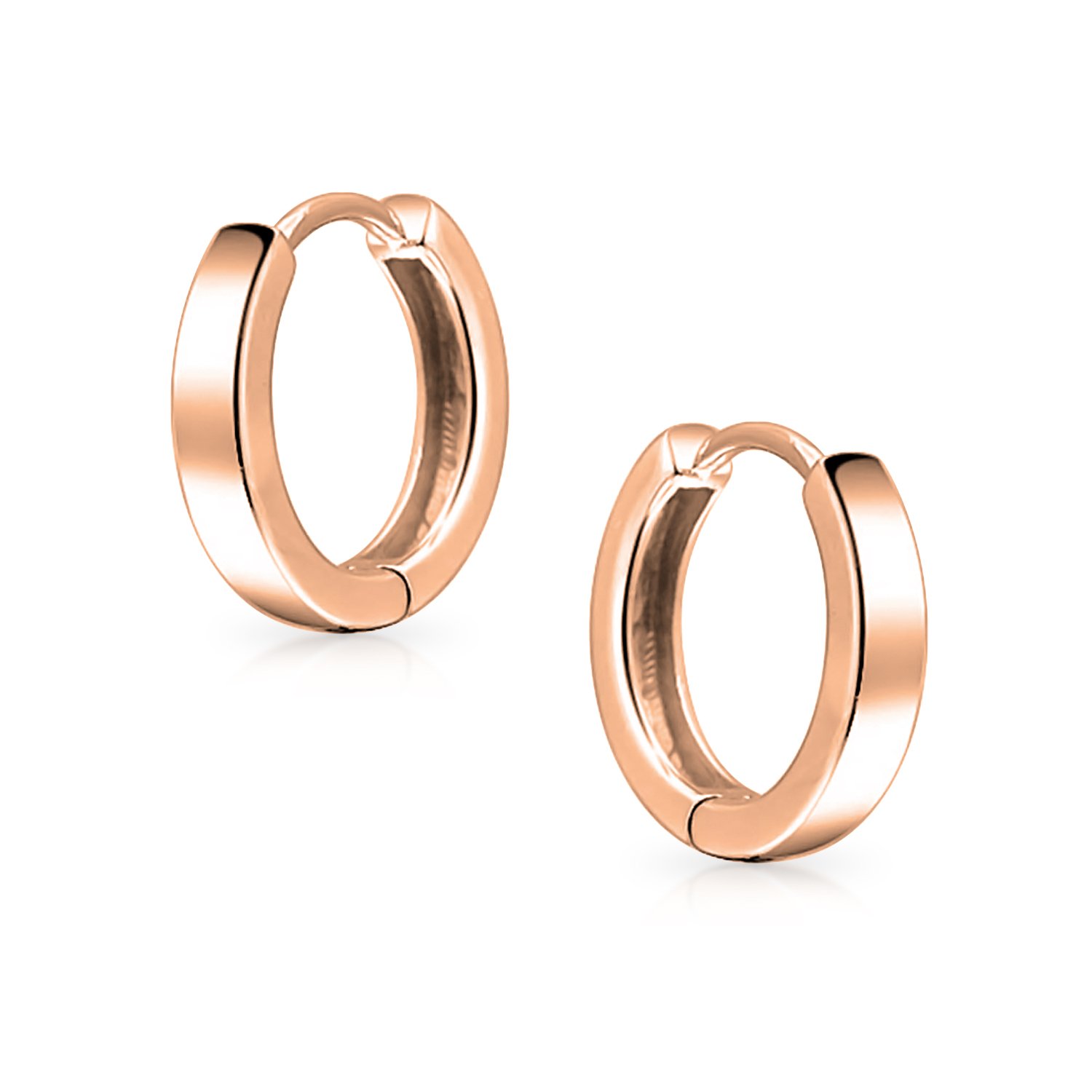 Basic Simple Thin Huggie Hoop Kpop Earrings For Women For Men Rose Gold Plated 925 Sterling Silver Polished Flat Hinge