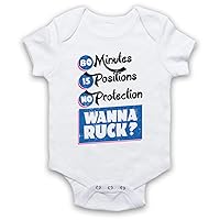 Unisex-Babys' 80 Minutes 15 Positions No Protection Wanna Ruck Funny Rugby Slogan Baby Grow