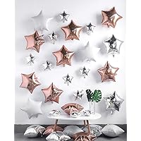 Rose Gold Star Foil Balloons, 15pcs 18inch White Silver Rose Gold Balloons and 10PCS 10inch Silver Mylar Balloons for Baby Shower Birthday Wedding Party Decoarations