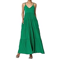 TheMogan Women's Casual Summer Ruffle Tiered V-Neck Cami Long Maxi Dress w Pocket Vacation Sundress