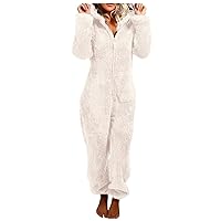 Women's Jumpsuits, Rompers & Overalls, Vacation Outfits Beach Sets Women 2 Piece Outfits Summer for 2023 Romper Long Sleeve Hooded Jumpsuit Pajamas Casual Winter Warm Rompe (L, White)