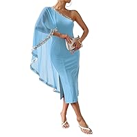 Dresses Casual Dresses for Women One Shoulder Contrast Sequin Split Thigh Dress Dresses