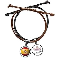 Spain National Flag Soccer Football Bracelet Rope Hand Chain Leather Princess Wristband