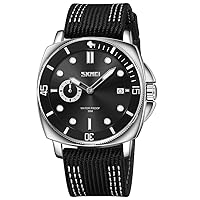 SKMEI Men's Waterproof Fashion Casual Sports Watch Large Dial Analog Quartz Luminous Luxury Dress Business Gift Fabric Nylon Strap Black Wristwatches
