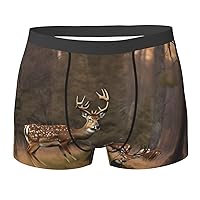 Deer Hunting Print Men's Boxer Briefs Trunks Underwear Soft Comfortable Bamboo Viscose Underwear Trunks Black