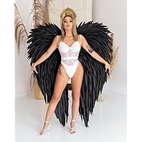 Black Angel Wings Costume Wings Cosplay for Photo Shoot Handmade Demon Clothing Decoration 70 in