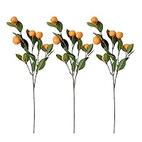 3 Pcs Artificial Tangerine Branches 25.6 Inch Simulation Orange Branches Faux Fruit Picks Stems with Green Leaves for Vase Flower Arrangement Kitchen Party Table Home Decor