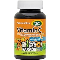 NaturesPlus Animal Parade Source of Life Sugar-Free Children's Vitamin C - Natural Orange Juice Flavor - 90 Chewable Animal Shaped Tablets - Immune Support, Whole Foods - Gluten-Free - 45 Servings