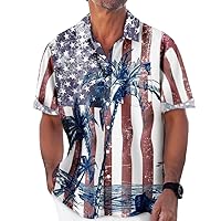Men's Hawaiian Shirt Short Sleeves American Printed Button Down Summer Beach Casual Shirts