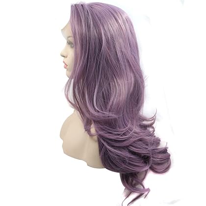 ELESTY Long Wavy Synthetic Lace Front Wig Glueless Purple High Temperature Heat Resistant Fiber Hair Wigs For Women