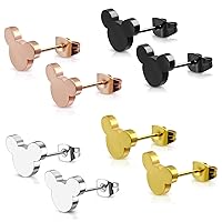Mouse Silhouette Button Stud Post Earrings For Women & Men In Solid 14K Gold Plated 925 Sterling Silver