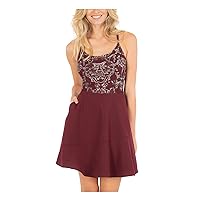 Speechless Womens Embellished Pocketed Spaghetti Strap Scoop Neck Short Party Fit + Flare Dress