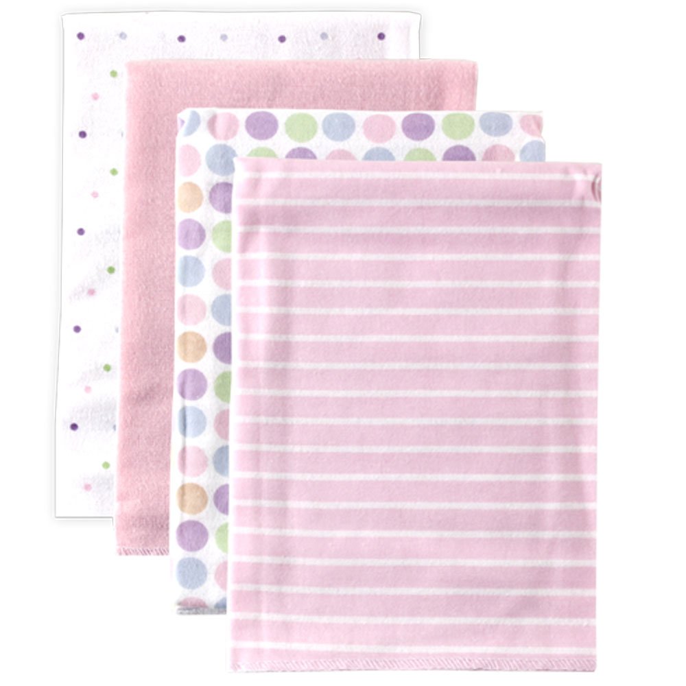 Luvable Friends Unisex Baby Cotton Flannel Receiving Blankets, Pink Stripe 4-Pack, One Size