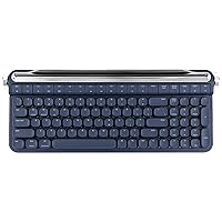 YUNZII B705 Retro Typewriter Keyboard,100-key Mechanical Keyboard,Bluetooth&Wired Gaming Keyboard with Round Keys,Rotary Knob and Integrated Stand for Windows/Mac(Outemu Blue Switch, Blue)