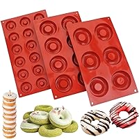 3 Pack Silicone Donut Baking Pan Non-stick Large Molds for Doughnut Cake Biscuit Bagel Mini Candy Chocolate Tray (3 Different Size)