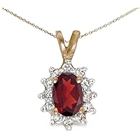 10k Yellow Gold Oval Garnet And Diamond Pendant (chain NOT included)