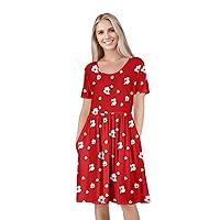 Women's Short Sleeve Empire Knee Length Dress with Pockets Mini White Florals