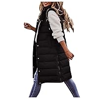 Womens Long Puffer Vest with Hood Sleeveless Quilted Down Jacket with Pockets Outerwear Vests Zip Up Gilet Winter Coat Parka