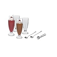 9 Piece Ice Cream Serving Set - 4 Ice Cream Cups, 4 Ice Cream Spoons and 1 Scoop For Sundaes, Milkshakes, Ice Creams and Desserts, Silver, Large