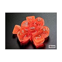 Neon Orange Translucent Dice with White Numbers 7+1 Dice Set 16mm (5/8in) Chessex