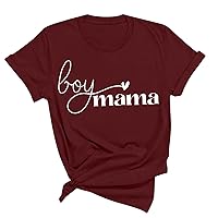 Boy Mama Shirts Womens Mother's Day T-Shirt Summer Funny Letter Print Short Sleeve Tops 2024 Casual Loose Fit Tees