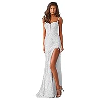 Sequin Long Prom Dress Sleeveless Backless Homecoming Dress Sexy Spaghetti Strap Split Mermaid Cocktail Dress
