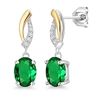 Gem Stone King 925 Silver and 10K Yellow Gold Oval 8X6MM Gemstone Birthstone and Lab Grown Diamond Drop Dangle Earrings For Women