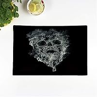 Set of 4 Placemats Smoke Smoking Kills on Skull Face Black Skeleton Fire 12.5x17 Inch Non-Slip Washable Place Mats for Dinner Parties Decor Kitchen Table
