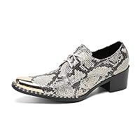 Novelty Casual Metal-Tip Toe Genuine Leather Oxfords Snakeskin Texture Fashion Breathable Comfort Dress Formal Shoes for Men